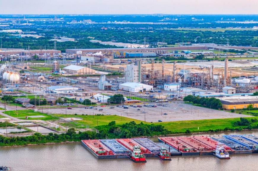 Industrial facilities and docked vessels in Pasadena, Texas