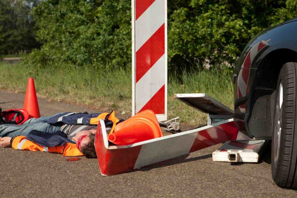 Worker injured at road construction site highlighting Houston construction accident risks